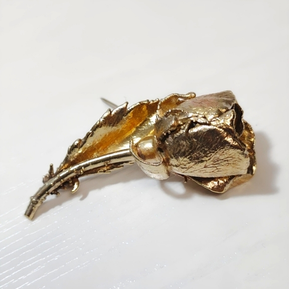 Vintage Flora Danica Eggert Gilded Sterling Silver Electroform Rose Brooch Pin - Picture 4 of 13